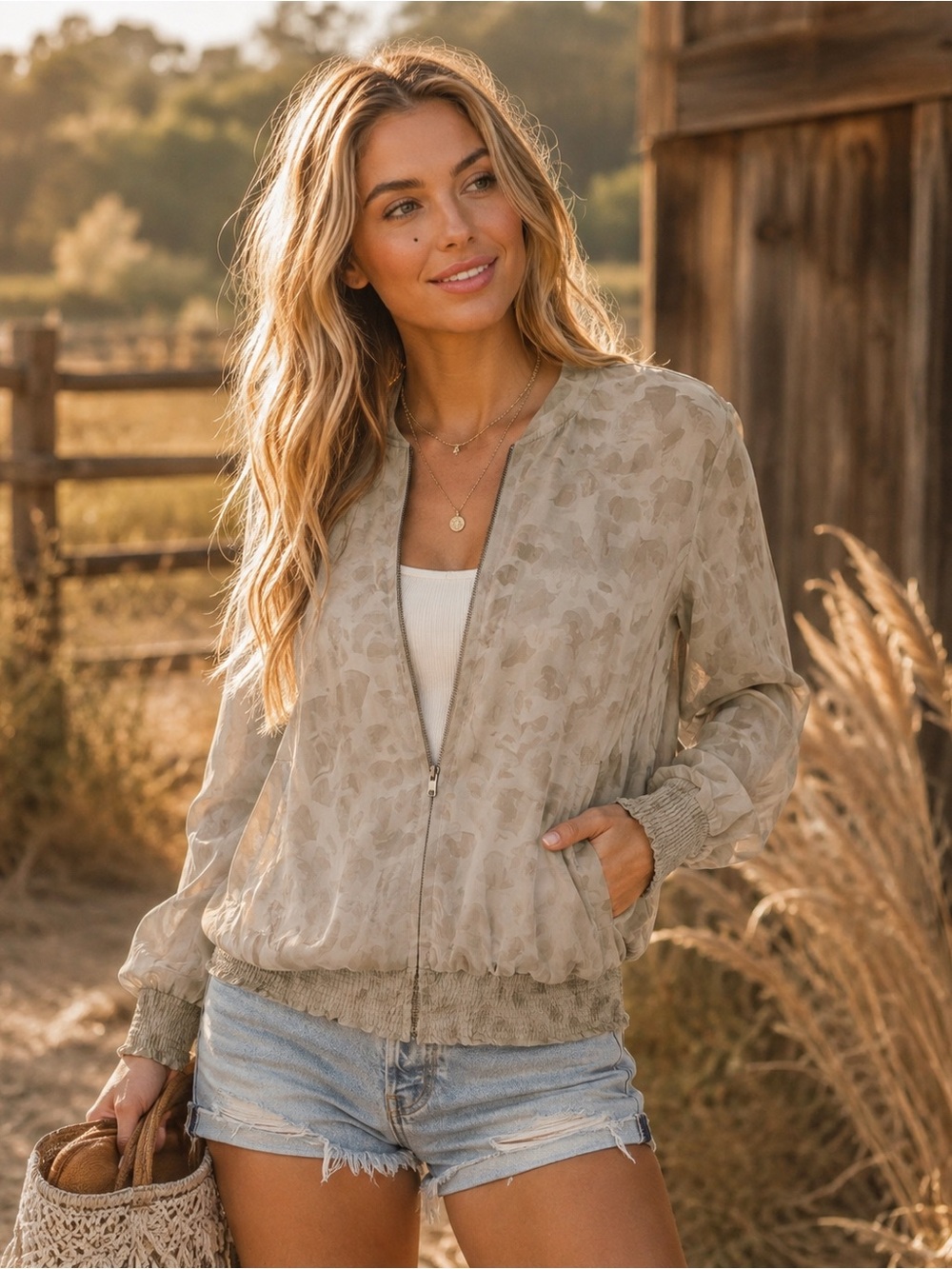 Mystree Light tan/ taupe Patterned Bomber Jacket